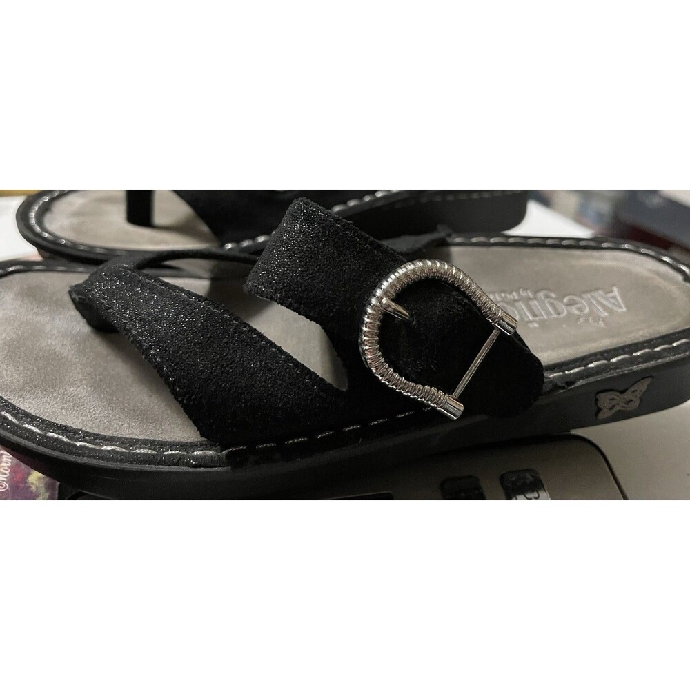 Alegria Valentina Comfort Slide Sandal Black Silver Buckle Val-971 Ladies 39